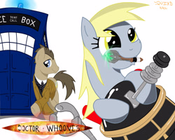 Size: 3000x2400 | Tagged: safe, artist:rockingquix, derpy hooves, doctor whooves, pegasus, pony, artifact, crossover, dalek, doctor who, female, mare, sonic screwdriver, tardis