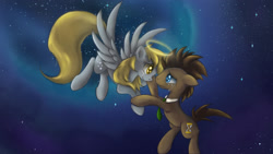 Size: 2400x1350 | Tagged: safe, artist:ardail, derpy hooves, doctor whooves, pegasus, pony, crying, female, floppy ears, halo, mare, night, stars