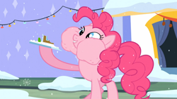 Size: 960x540 | Tagged: safe, screencap, pinkie pie, earth pony, pony, hearth's warming eve (episode), hearth's warming eve, puffy cheeks, solo