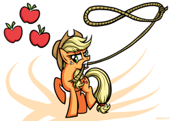 Size: 1754x1240 | Tagged: safe, artist:rambopvp, applejack, earth pony, pony, lasso, mouth hold, rope, solo