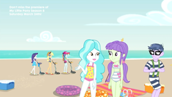 Size: 1920x1080 | Tagged: safe, derpibooru import, screencap, applejack, microchips, paisley, rainbow dash, rarity, starlight, better together, equestria girls, lost and found, clothes, eyes on the prize, feet, female, flip-flops, male, metal detector, sandals, swimsuit