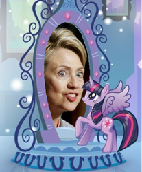 Size: 376x455 | Tagged: safe, derpibooru import, twilight sparkle, twilight sparkle (alicorn), alicorn, human, equestria girls, exploitable meme, faic, hillary clinton, magic mirror, magic mirror meme, meme, mirror