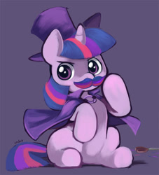 Size: 650x716 | Tagged: safe, artist:ende26, derpibooru import, twilight sparkle, cape, clothes, cute, filly, hat, moustache, solo, top hat