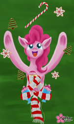 Size: 1746x2884 | Tagged: safe, artist:clouddg, pinkie pie, earth pony, pony, candy cane, christmas, clothes, cookie, scarf, solo