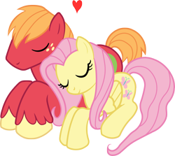 Size: 4232x3778 | Tagged: safe, artist:bobthelurker, artist:marindashy, big macintosh, fluttershy, earth pony, pegasus, pony, absurd resolution, fluttermac, heart, male, shipping, sleeping, stallion, straight