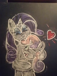 Size: 956x1280 | Tagged: safe, artist:thechalkponies, rarity, sweetie belle, pony, unicorn, chalk drawing, hug, kallisti, traditional art