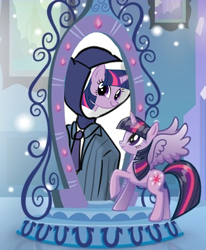 Size: 375x456 | Tagged: safe, derpibooru import, twilight sparkle, twilight sparkle (alicorn), alicorn, equestria girls, exploitable meme, magic mirror, magic mirror meme, meme, spy, team fortress 2, twiface, wrong neighborhood