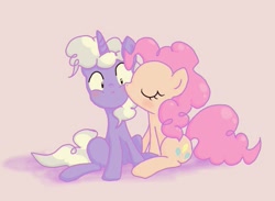 Size: 773x565 | Tagged: safe, artist:yokkishai, pinkie pie, pokey pierce, earth pony, pony, female, kiss on the cheek, kissing, male, pokeypie, shipping, straight