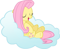 Size: 1673x1366 | Tagged: safe, artist:zacatron94, fluttershy, pegasus, pony, cloud, sleeping, solo