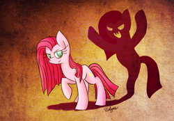 Size: 738x514 | Tagged: safe, artist:violyre, pinkie pie, earth pony, pony, pinkamena diane pie, shadow, silhouette, solo