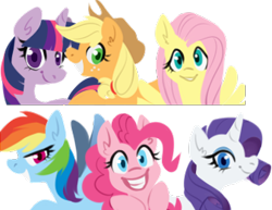 Size: 336x260 | Tagged: safe, artist:goshhhh, derpibooru import, applejack, fluttershy, pinkie pie, rainbow dash, rarity, twilight sparkle, earth pony, pegasus, pony, unicorn, female, looking at you, mane six, mare, simple background, smiling, transparent background