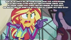 Size: 888x499 | Tagged: safe, screencap, sci-twi, sunset shimmer, twilight sparkle, equestria girls, angry, exploitable meme, image macro, meme, samurai jack, scottish, sunset yells at twilight, the scotsman