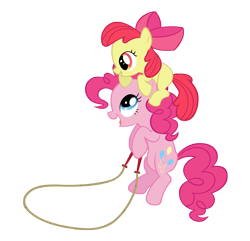 Size: 6225x6000 | Tagged: safe, artist:kired25, apple bloom, pinkie pie, earth pony, pony, a friend in deed, absurd resolution, duo, jump rope, pony hat, simple background, skipping rope, transparent background, vector