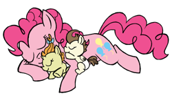 Size: 570x318 | Tagged: safe, artist:darlimondoll, pinkie pie, pound cake, pumpkin cake, earth pony, pony, sleeping