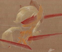 Size: 1280x1089 | Tagged: safe, artist:getchanoodlewet, applejack, earth pony, pony, blindfold, palindrome get, ribbon, solo, traditional art