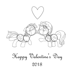 Size: 3600x3600 | Tagged: safe, artist:tsitra, starlight glimmer, twilight sparkle, pony, unicorn, female, holiday, lesbian, monochrome, shipping, sketch, twistarlight, valentine's day