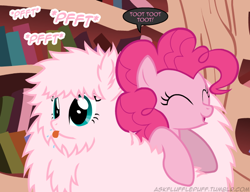 Size: 650x500 | Tagged: safe, artist:mixermike622, pinkie pie, oc, oc:fluffle puff, earth pony, pony, pffftftpfpfffttff, tumblr:ask fluffle puff