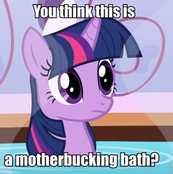 Size: 706x712 | Tagged: safe, derpibooru import, twilight sparkle, bath, image macro, solo