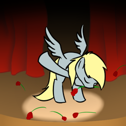 Size: 500x500 | Tagged: safe, artist:shinmera, derpy hooves, pony, bipedal, bowing, curtain, eyes closed, flower, rose, solo, spotlight, stage