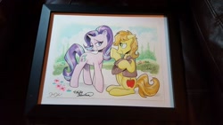 Size: 1334x750 | Tagged: safe, artist:andypriceart, braeburn, starlight glimmer, earth pony, pony, unicorn, braeglimmer, clothes, cowboy hat, crack shipping, duo, female, frame, hat, male, mare, shipping, stallion, straight, traditional art, vest