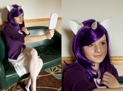 Size: 1024x755 | Tagged: safe, artist:whimsical-demon, rarity, human, cosplay, irl, irl human, mirror, photo, solo