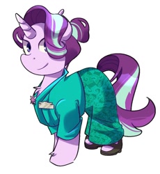 Size: 830x903 | Tagged: safe, artist:mewy101, starlight glimmer, pony, unicorn, clothes, dress, flight attendant, smiling, solo