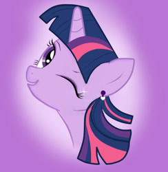 Size: 900x923 | Tagged: safe, artist:alexala, derpibooru import, edit, twilight sparkle, bedroom eyes, earring, solo, wink