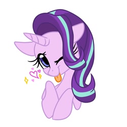 Size: 2000x2000 | Tagged: safe, artist:jen-neigh, starlight glimmer, pony, unicorn, bust, cute, glimmerbetes, heart, one eye closed, portrait, simple background, solo, tongue out, white background, wink