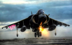 Size: 2560x1600 | Tagged: safe, artist:carnifex, edit, pinkie pie, earth pony, pony, harrier, jet, jet fighter, pinkieface