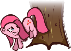 Size: 2978x2151 | Tagged: safe, artist:idolikewaffles, pinkie pie, earth pony, pony, magical mystery cure, applebucking, solo, swapped cutie marks, tree