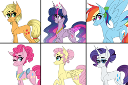 Size: 4820x3200 | Tagged: safe, artist:misskitkat2002, derpibooru import, applejack, fluttershy, pinkie pie, rainbow dash, rarity, twilight sparkle, twilight sparkle (alicorn), alicorn, earth pony, pegasus, pony, unicorn, alternate hairstyle, apron, clothes, colored wings, colored wingtips, high res, mane six, older