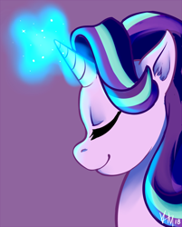 Size: 600x746 | Tagged: safe, artist:emberfan11, starlight glimmer, unicorn, eyes closed, glowing horn, horn, magic, simple background, smiling, solo