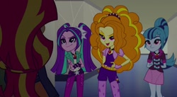 Size: 1024x562 | Tagged: safe, screencap, adagio dazzle, aria blaze, sonata dusk, sunset shimmer, equestria girls, rainbow rocks, smiling, the dazzlings