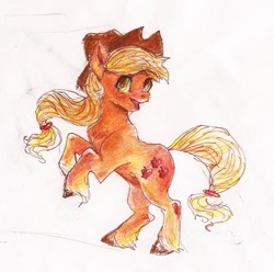 Size: 1067x1060 | Tagged: safe, artist:youmywaywardgirl, applejack, earth pony, pony, rearing, solo, traditional art, unshorn fetlocks