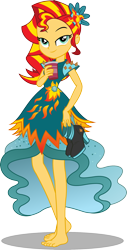 Size: 1222x2400 | Tagged: safe, artist:seahawk270, sunset shimmer, equestria girls, legend of everfree, barefoot, clothes, cup, dress, feet, high heels, holding shoes, legend of everfeet, lidded eyes, looking at you, simple background, smiling, solo, transparent background