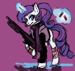 Size: 1600x1516 | Tagged: safe, artist:tracymod, rarity, pony, unicorn, commission, gun, magic, shotgun, solo, telekinesis