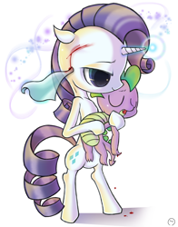 Size: 2500x3188 | Tagged: safe, artist:kagirohi, rarity, spike, dragon, pony, unicorn, blood, injured, pixiv