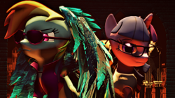 Size: 3840x2160 | Tagged: safe, artist:dj-chopin, derpibooru import, rainbow dash, twilight sparkle, pegasus, pony, 3d, clothes, crossover, gat out of hell, glasses, hell, johnny gat, kinzie kensington, saints row, source filmmaker, sunglasses