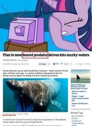 Size: 562x771 | Tagged: safe, derpibooru import, twilight sparkle, shark, article, basking shark, exploitable meme, facehoof, fail, meme, new zealand herald, text, tv meme