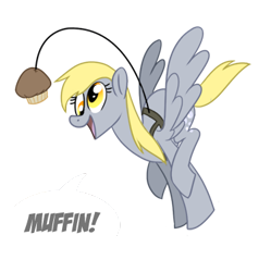 Size: 375x376 | Tagged: safe, artist:fanta5y, derpy hooves, pegasus, pony, carrot on a stick, female, mare, muffin, solo