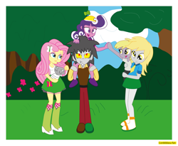 Size: 4621x3789 | Tagged: safe, artist:conikiblasu-fan, derpy hooves, dinky hooves, discord, fluttershy, screwball, oc, oc:zany, hybrid, equestria girls, discoshy, female, interspecies offspring, male, mothershy, offspring, parent:discord, parent:fluttershy, parents:discoshy, shipping, straight