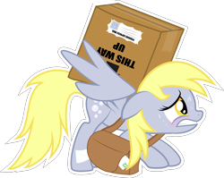 Size: 14462x11538 | Tagged: safe, artist:rainbownspeedash, derpy hooves, pegasus, pony, absurd resolution, blushing, female, gritted teeth, mailbag, mare, package, show accurate, solo, sweat