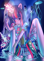 Size: 800x1100 | Tagged: safe, artist:penlink, derpibooru import, twilight sparkle, twilight sparkle (alicorn), alicorn, anthro, ambiguous facial structure, cave, solo