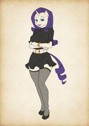 Size: 752x1063 | Tagged: safe, artist:thecreator9, rarity, anthro, breasts, clothes, dress, female, raritits, solo, stockings