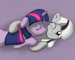 Size: 1280x1024 | Tagged: safe, artist:sharpy, derpibooru import, twilight sparkle, oc, oc:badluck dice, blushing, canon x oc, female, lesbian, nuzzling, prpg, shipping, snuggling