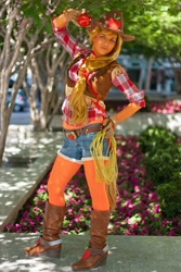Size: 600x900 | Tagged: safe, artist:supernovadobe, applejack, human, bodypaint, cosplay, irl, irl human, photo, solo