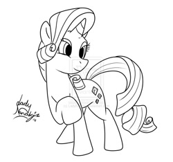 Size: 1024x957 | Tagged: safe, artist:ladynanaki, rarity, pony, unicorn, female, horn, mare, monochrome, simple background, solo, white background