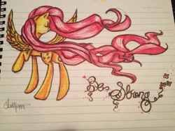 Size: 1024x768 | Tagged: safe, artist:lulii999, fluttershy, pegasus, pony, lined paper, solo, traditional art, windswept mane