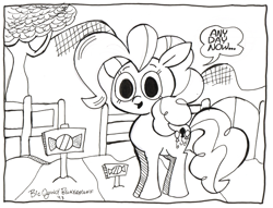 Size: 800x612 | Tagged: safe, artist:bickcomixx, pinkie pie, earth pony, pony, monochrome, solo, traditional art