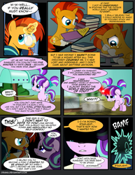 Size: 1275x1650 | Tagged: safe, artist:dsana, starlight glimmer, sunburst, pony, unicorn, comic:the shadow shard, anger magic, angry, book, colt, colt sunburst, comic, crying, dialogue, female, filly, filly starlight glimmer, floppy ears, glowing horn, magic, magic aura, mailbox, male, shipping, speech bubble, starburst, straight, teleportation, younger